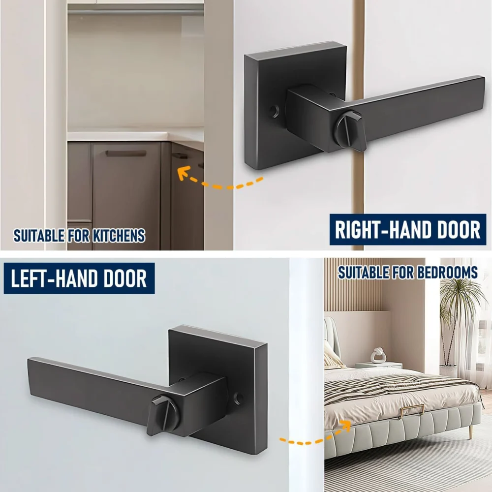 Matte Black Keyless Privacy Door Lever Handle, Heavy Duty Interior Door Lockset