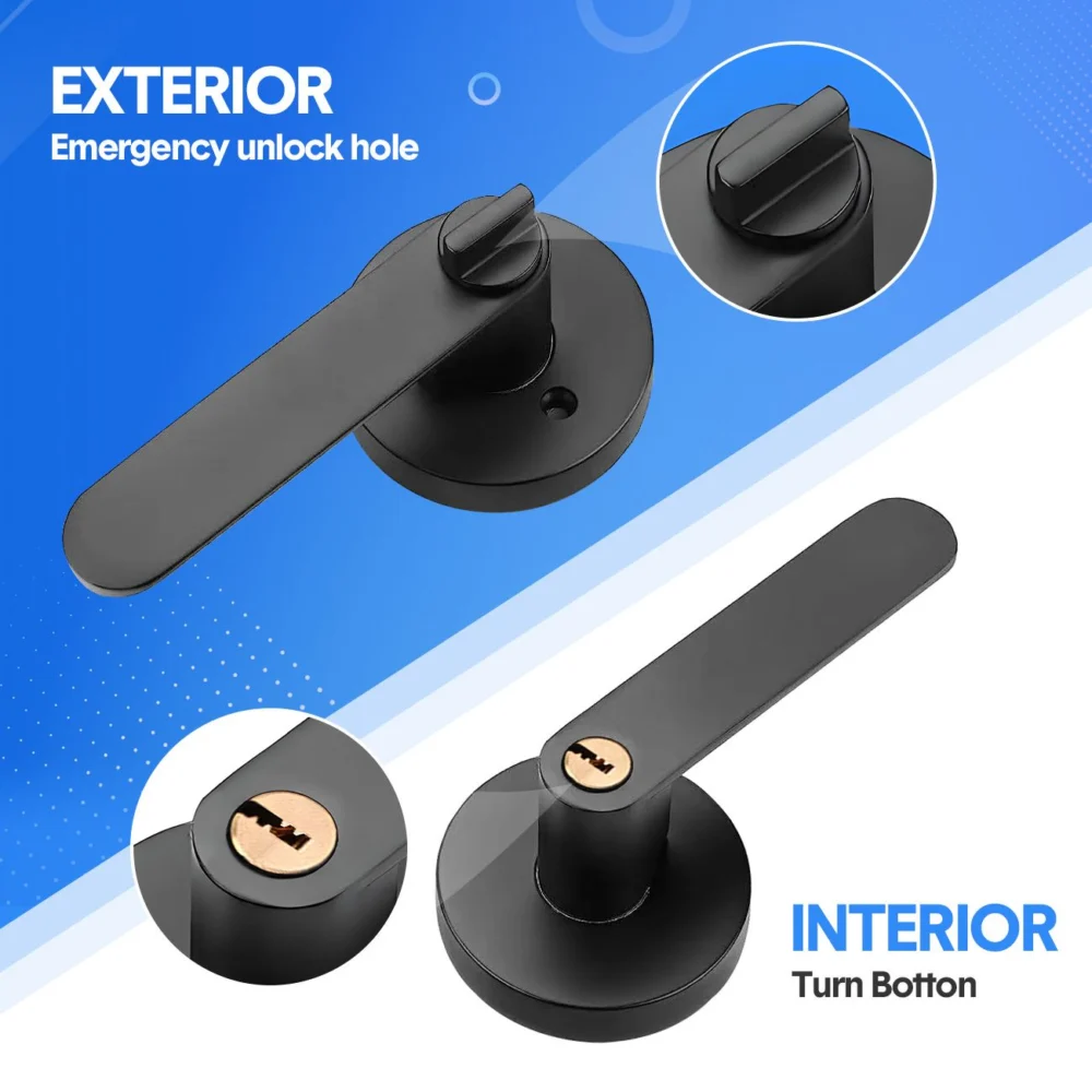 Privacy Door Lever Handle w/ Key, Heavy Duty Interior Door Lock, Round Design, 1