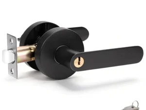 Privacy Door Lever Handle w/ Key, Heavy Duty Interior Door Lock, Round Design, 1