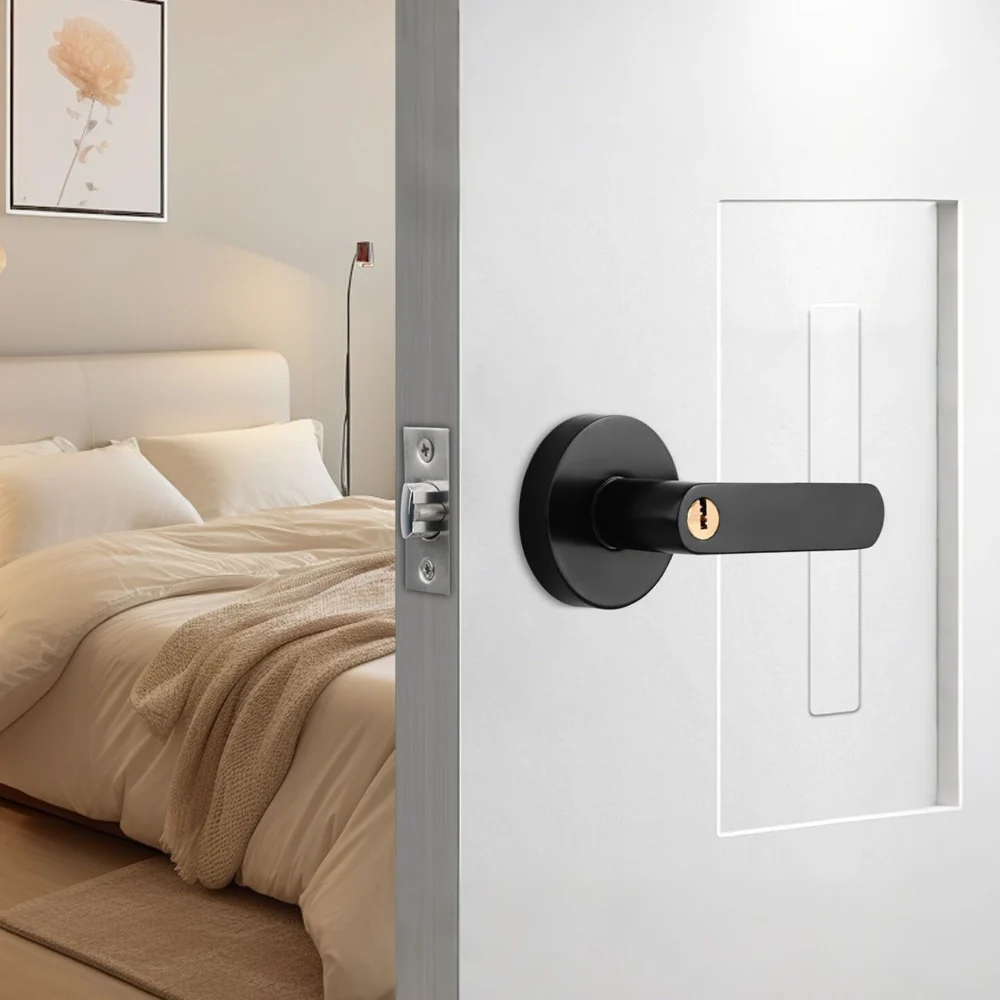 Privacy Door Lever Handle w/ Key, Heavy Duty Interior Door Lock, Round Design, 1