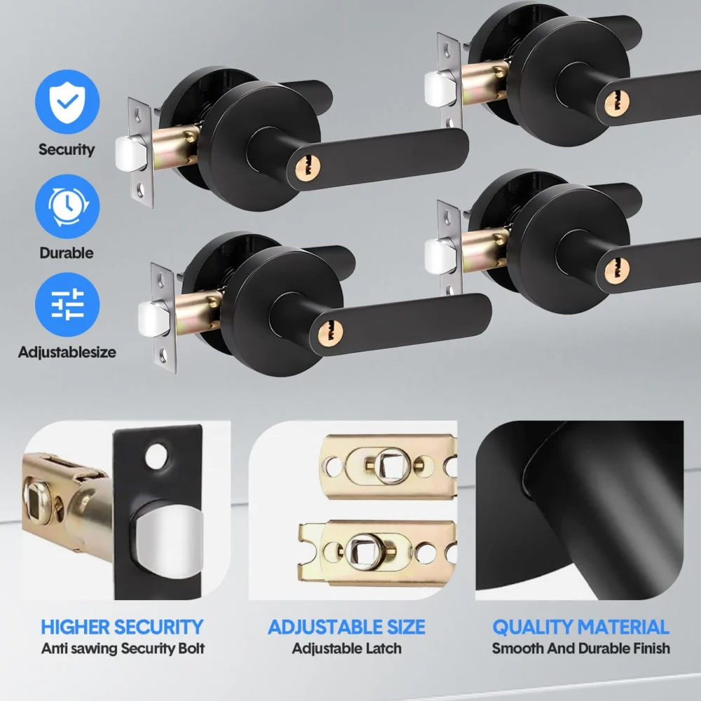 Privacy Door Lever Handle w/ Key, Heavy Duty Interior Door Lock, Round Design, 1