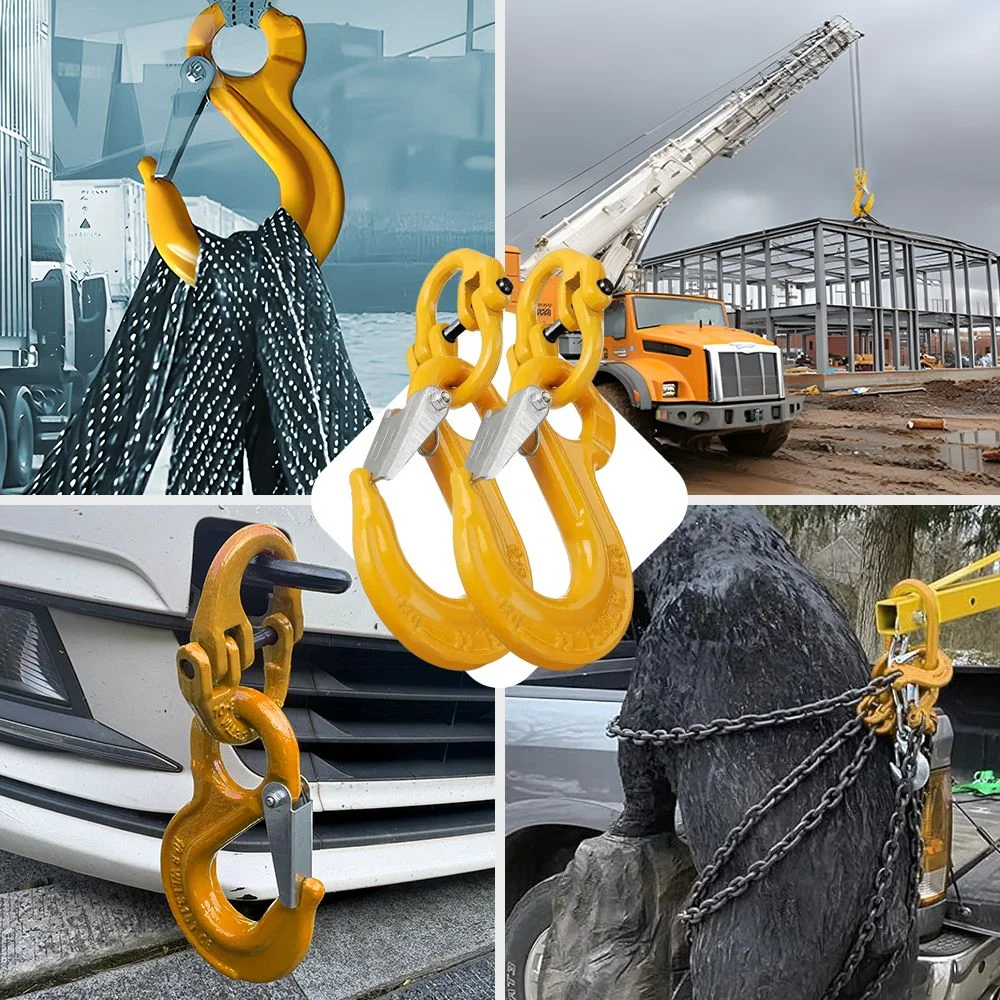 2SETS 2T Sling Hook w/ Hammerlock Heavy Duty Safety Latch Swivel Winch Hook For