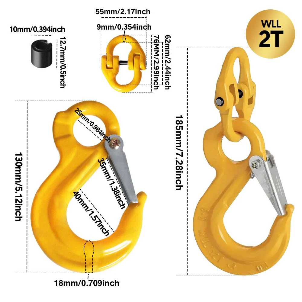 2SETS 2T Sling Hook w/ Hammerlock Heavy Duty Safety Latch Swivel Winch Hook For