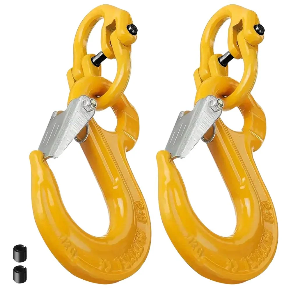 2SETS 2T Sling Hook w/ Hammerlock Heavy Duty Safety Latch Swivel Winch Hook For