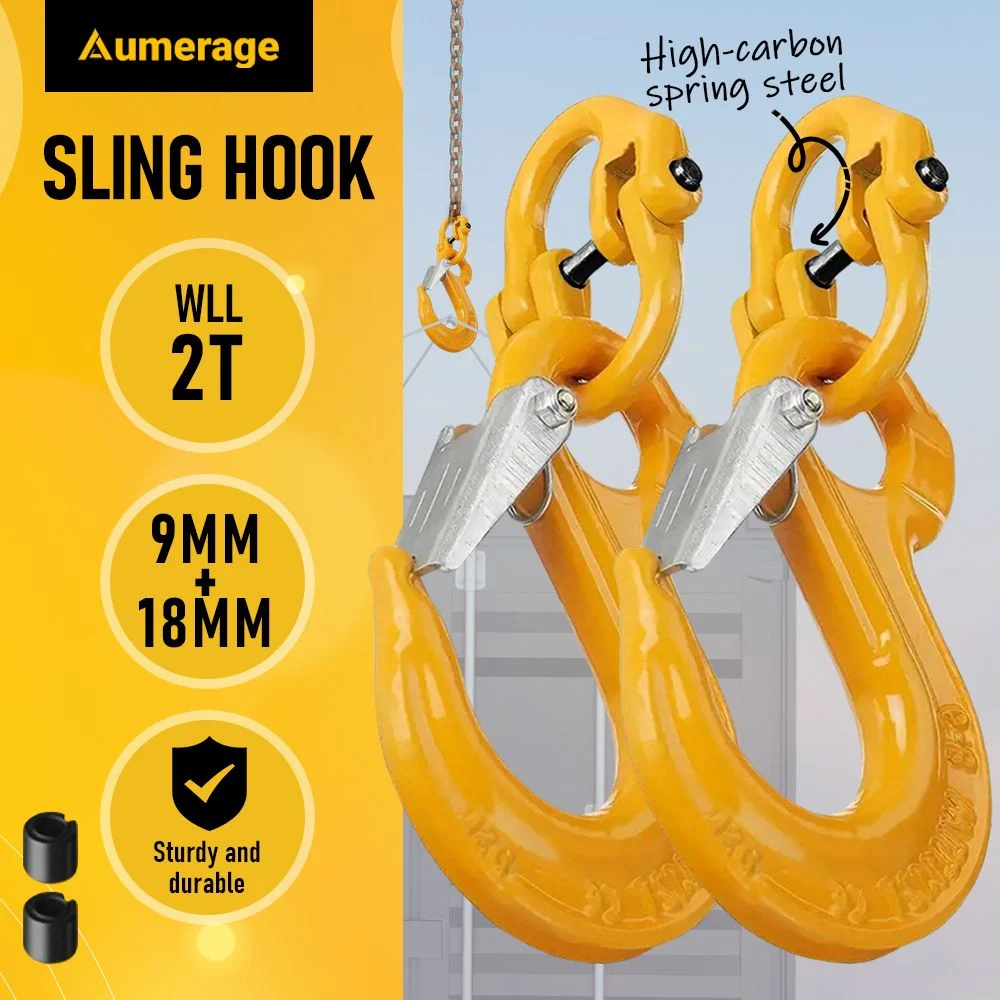 2SETS 2T Sling Hook w/ Hammerlock Heavy Duty Safety Latch Swivel Winch Hook For