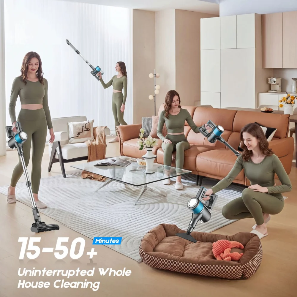 8-in-1 Cordless Vacuum Cleaner 2 Modes Anti-Tangle Brush For Pet Hair On