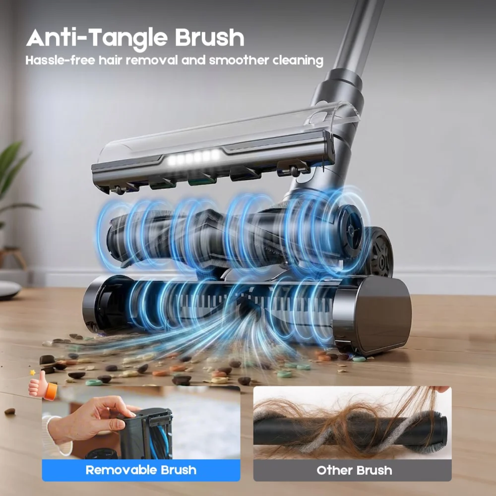 8-in-1 Cordless Vacuum Cleaner 2 Modes Anti-Tangle Brush For Pet Hair On