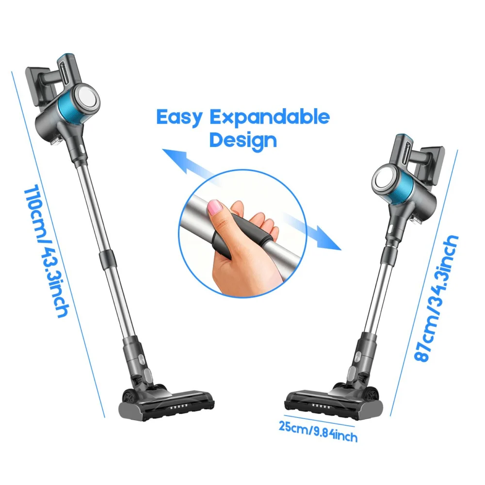 8-in-1 Cordless Vacuum Cleaner 2 Modes Anti-Tangle Brush For Pet Hair On