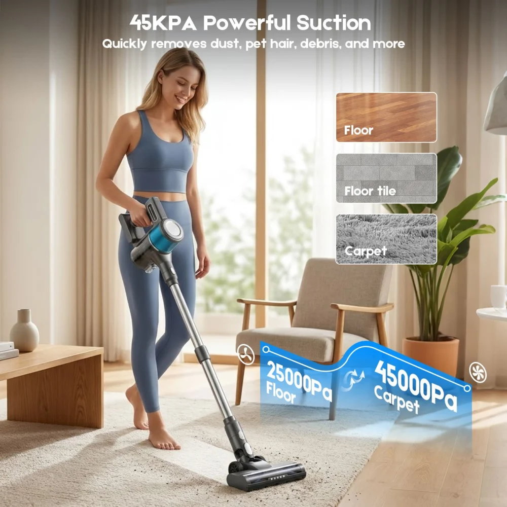 8-in-1 Cordless Vacuum Cleaner 2 Modes Anti-Tangle Brush For Pet Hair On