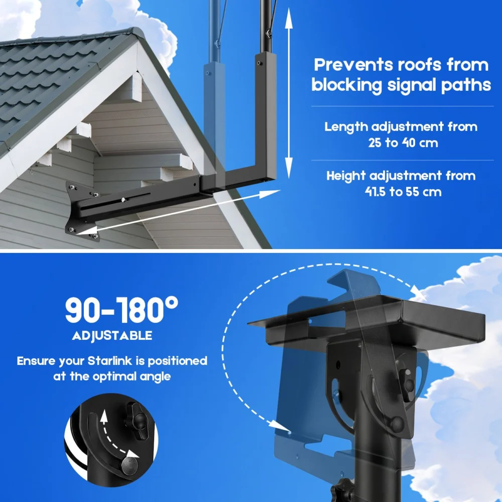 Long Arm Mount for Starlink Gen 3 Standard, Adjustable Telescoping Roof & Wall