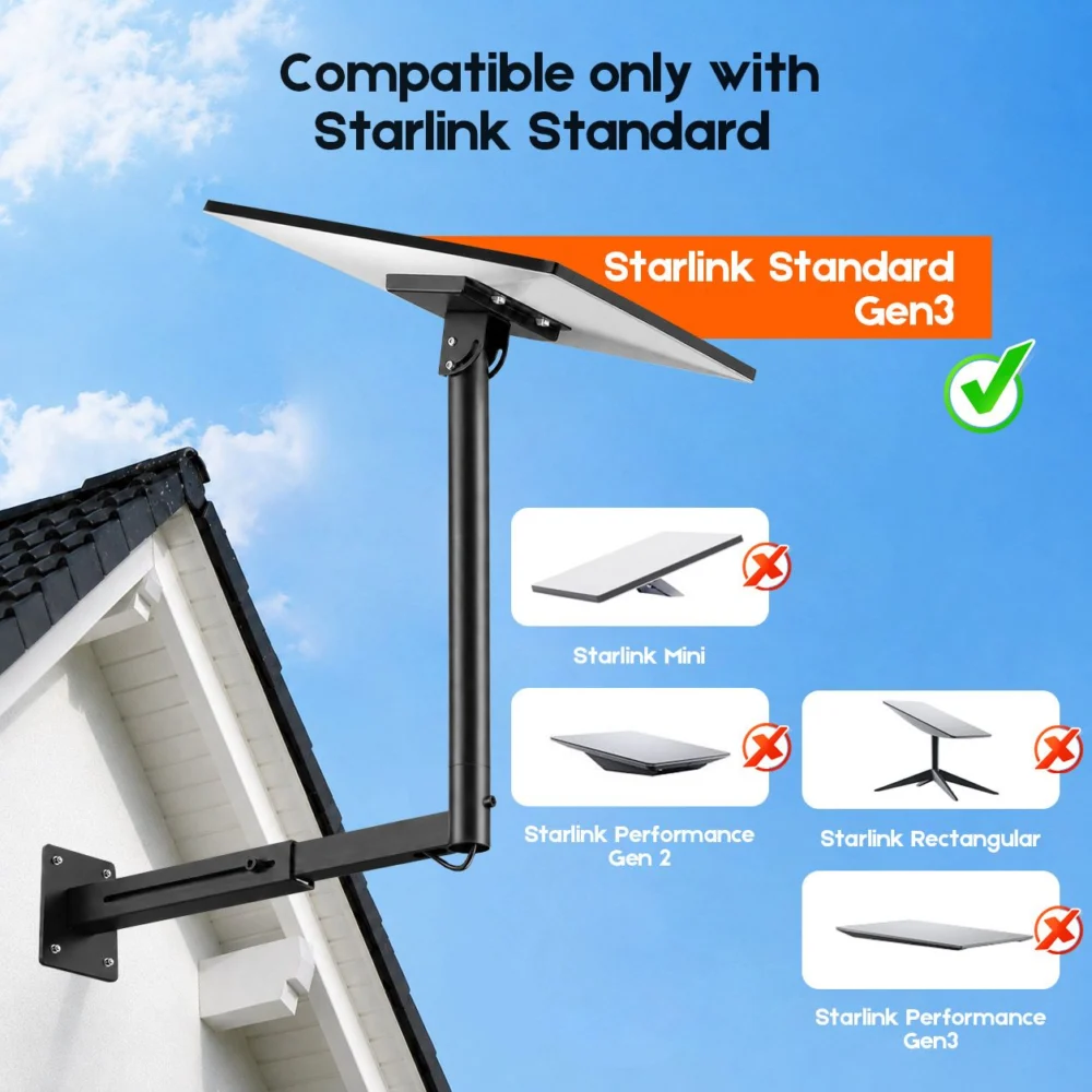 Starlink Mount for Gen 3 / Standard 4 / 4X, Adjustable Telescoping Wall & Roof