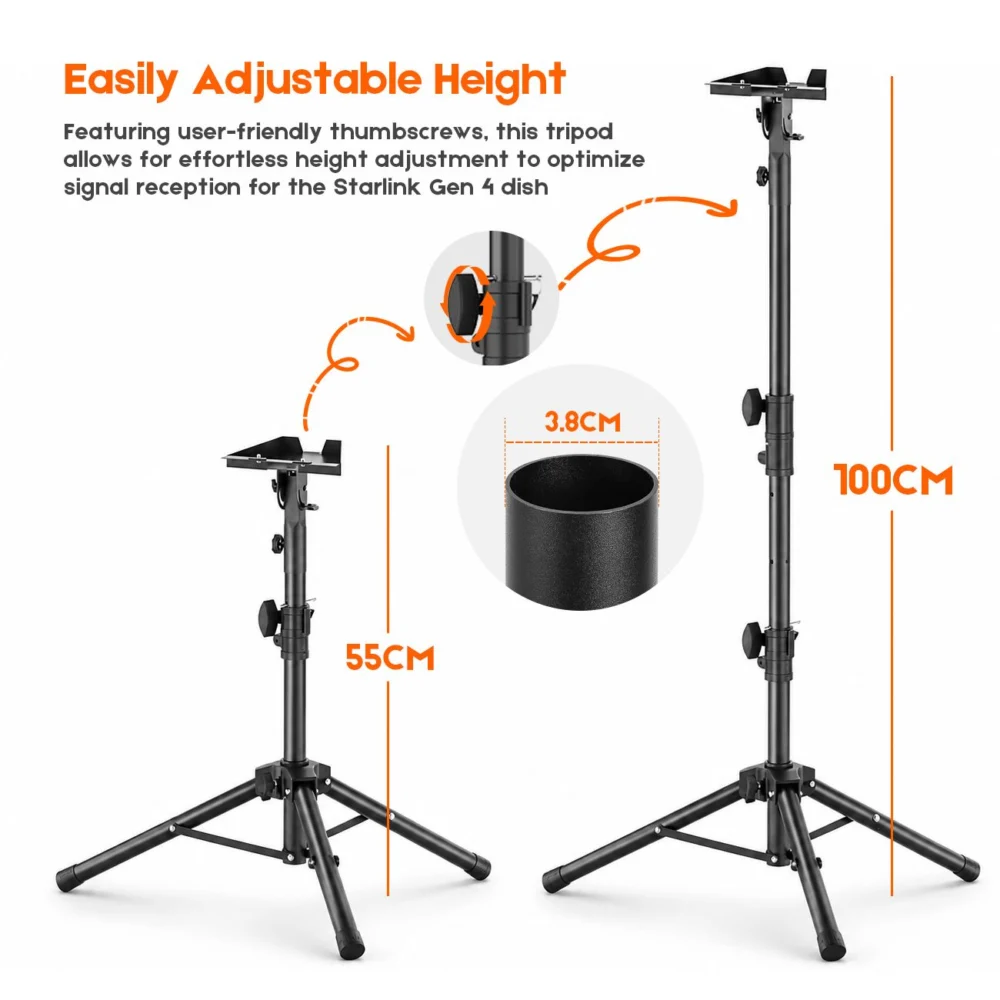 Tripod Mount for Starlink Gen 3, Adjustable Portable Ground Stand w/ 360°