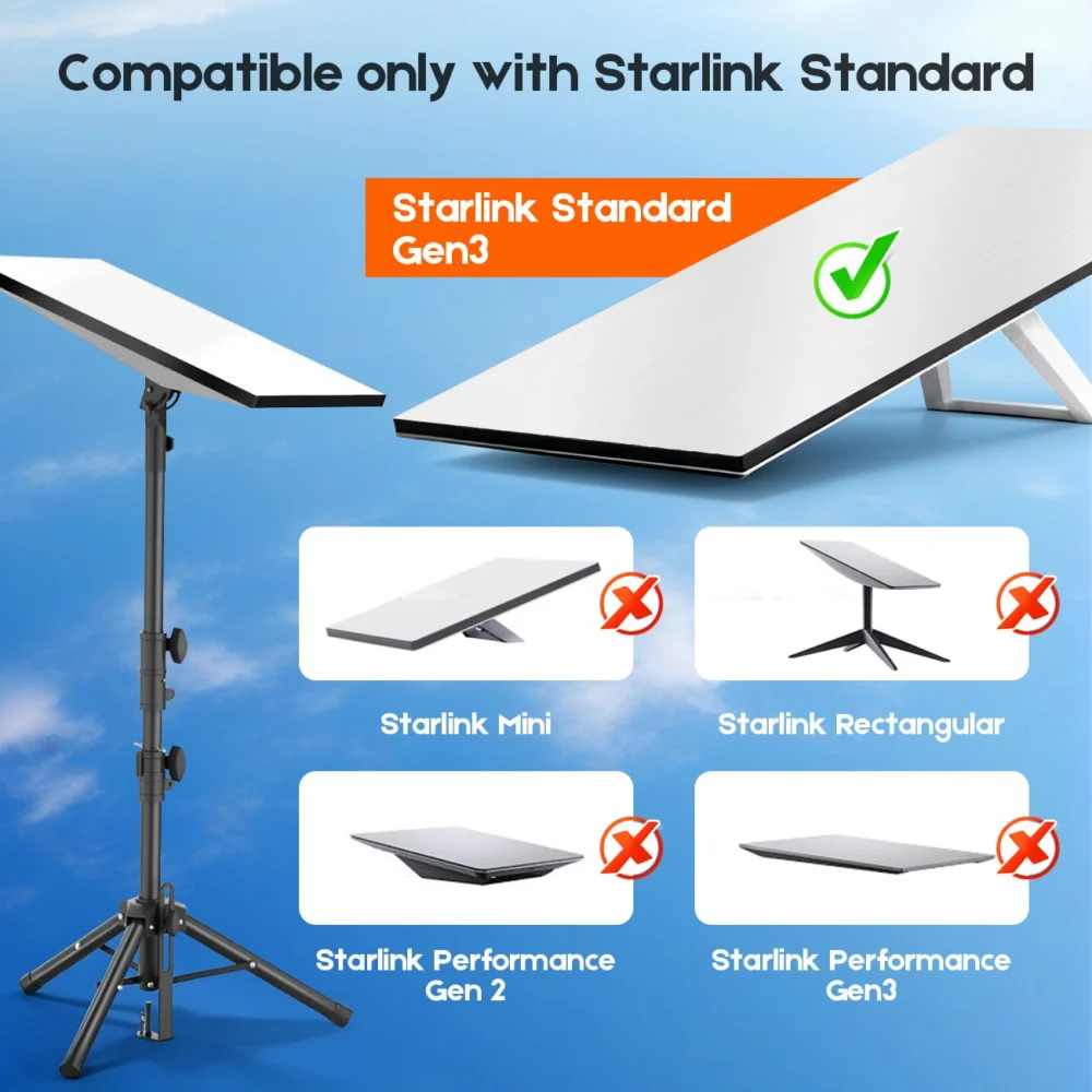 Tripod Mount for Starlink Gen 3, Adjustable Portable Ground Stand w/ 360°