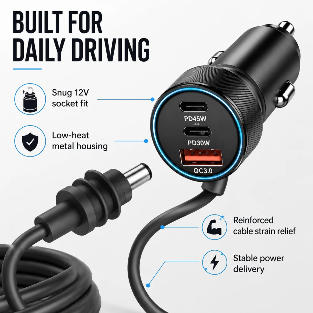 Aumerage Car Charger for Starlink Mini, DC Cable & Cigarette Adapter 3M | 3-in-1