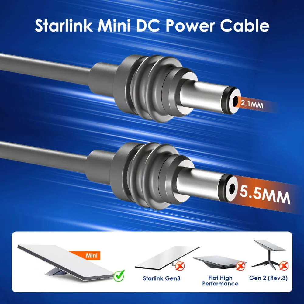 DC to DC Power Cable for Starlink Mini 5M 16AWG 5.5x2.1mm Waterproof Extension