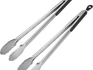 2 Pack 430 Stainless Steel Locking Kitchen Tongs w/ Silicone Grip for BBQ
