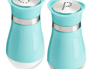 2 pcs Stainless Steel Turquoise Salt & Pepper Shakers w/ Transparent Glass