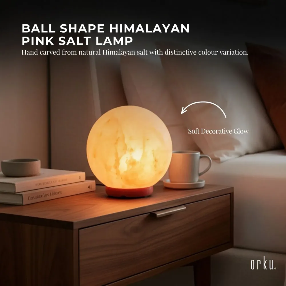 Orku 12cm Ball Shape Himalayan Pink Salt Lamp - Carved Sphere Night Light
