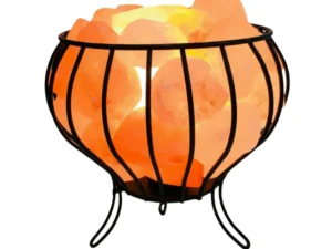 Orku Himalayan Pink Salt Lamp + Iron Bowl Basket - Hand Carved Night Light