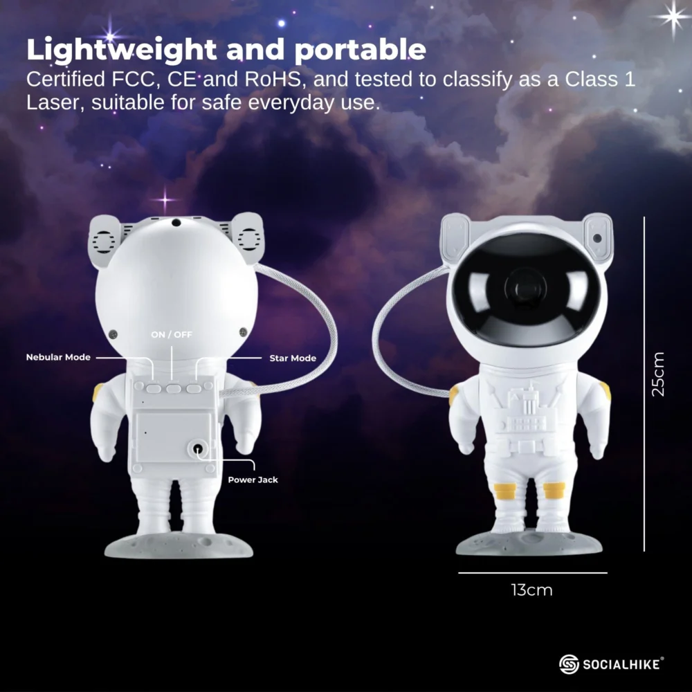 Social Hike Galaxy Star Projector - Colour LED Astronaut Night Light and Remote
