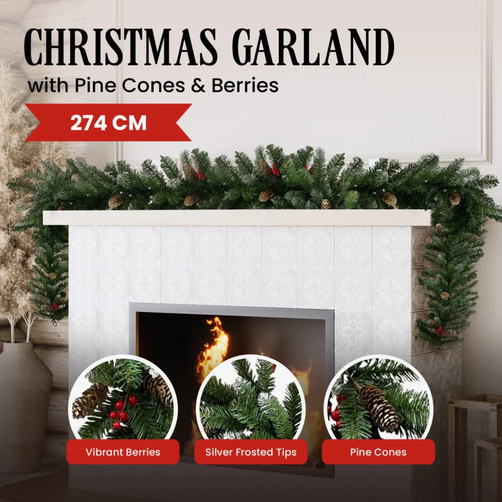 Christabelle 2.7m Christmas Garland w/ Pine Cones & Berries Pine Tree Decoration