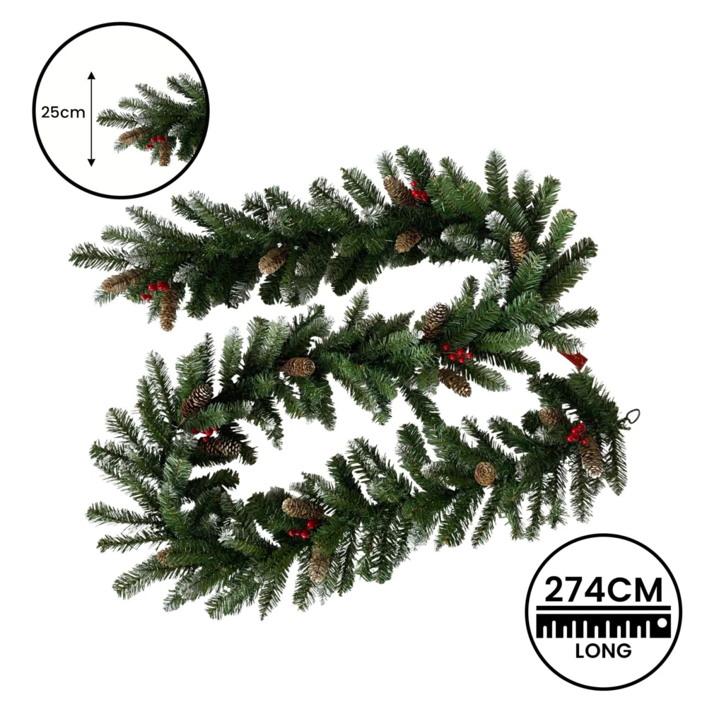 Christabelle 2.7m Christmas Garland w/ Pine Cones & Berries Pine Tree Decoration