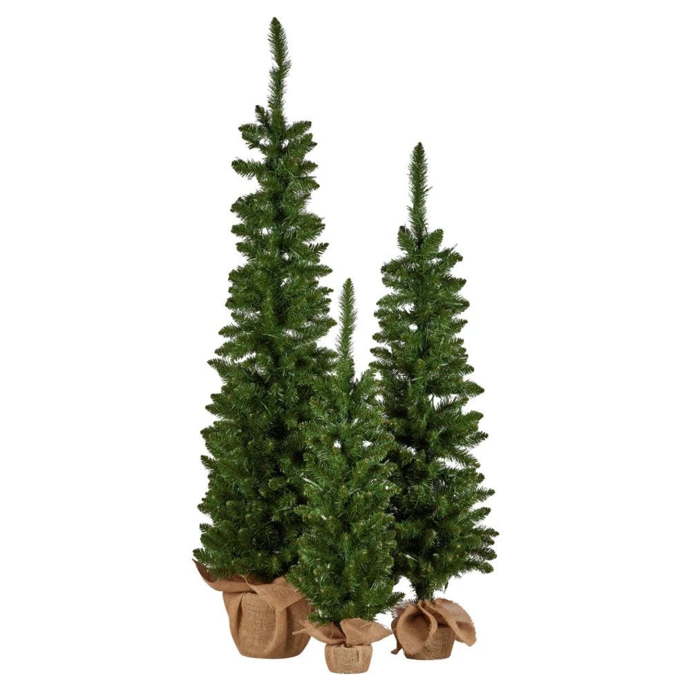 Christabelle 3pc Pre-Lit Christmas Trees Green Pine w/LED Lights, Hessian Base &