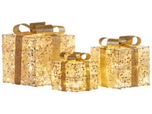 Christabelle 3pc Battery Operated Golden Christmas Gift Boxes w/Warm White LED