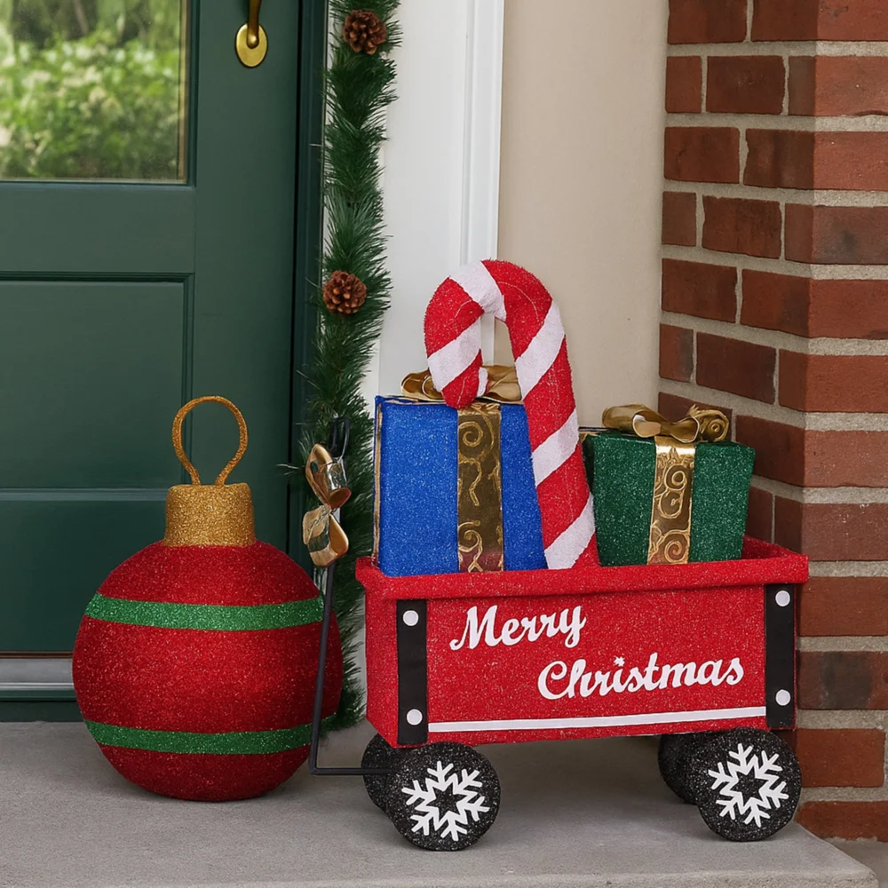 Christabelle Christmas Cart Display w/Candy Cane & Presents Warm White LED