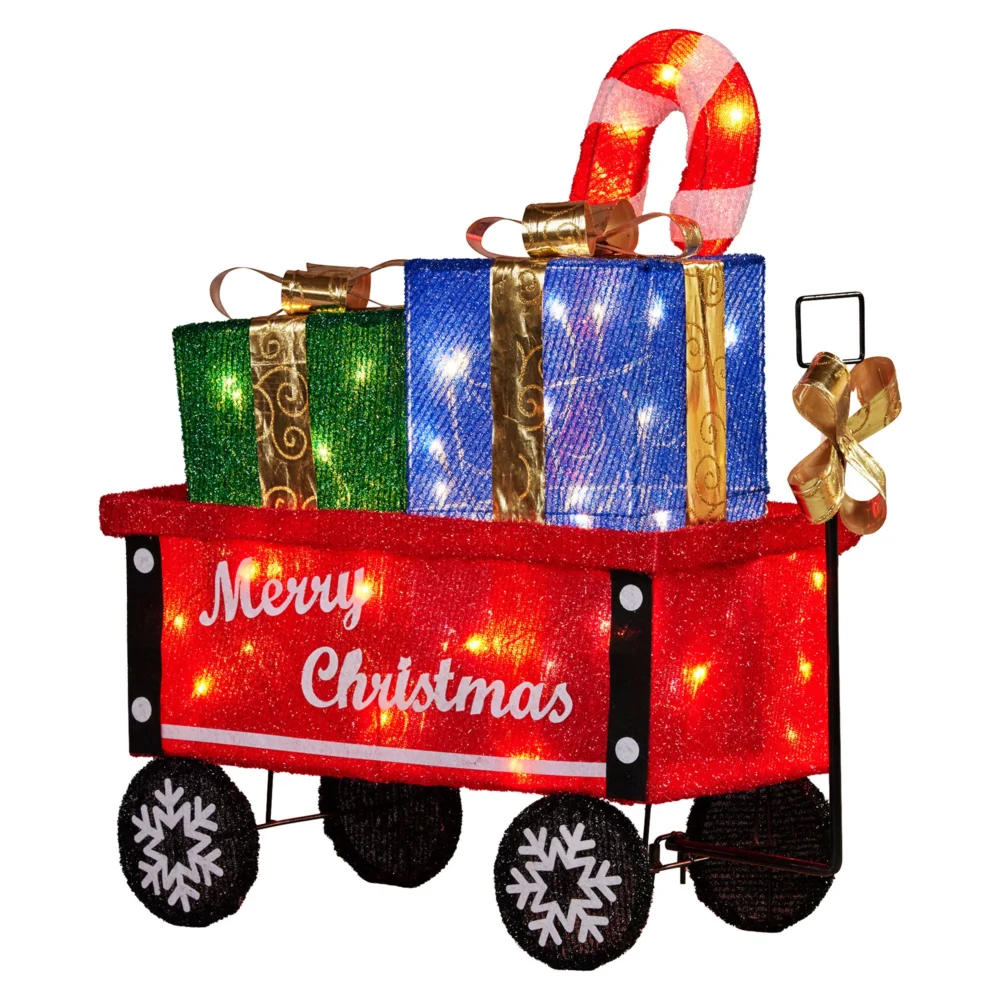 Christabelle Christmas Cart Display w/Candy Cane & Presents Warm White LED