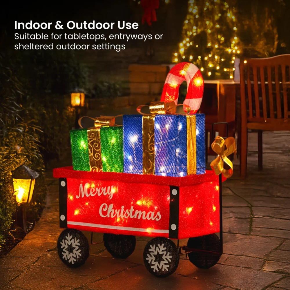 Christabelle Christmas Cart Display w/Candy Cane & Presents Warm White LED