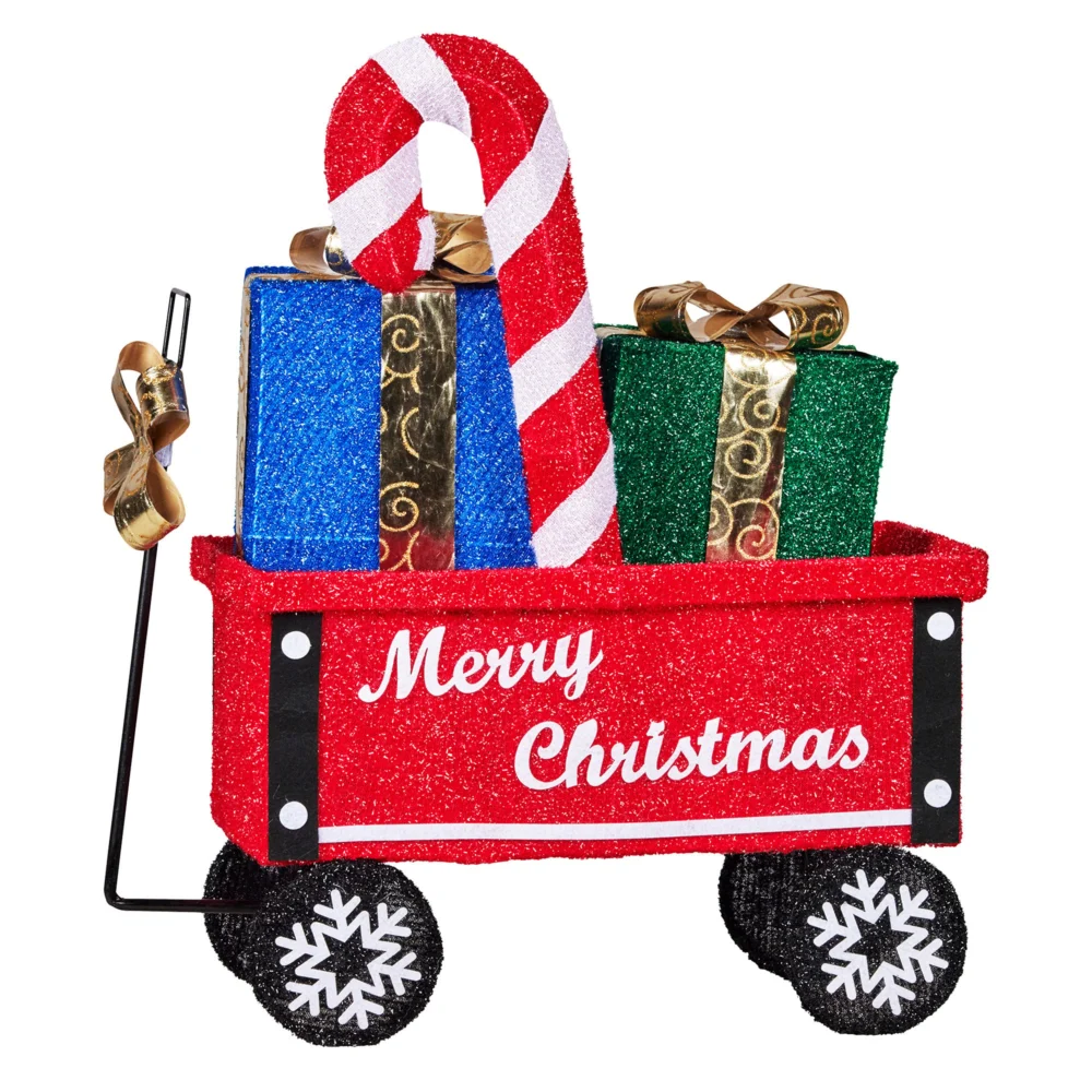 Christabelle Christmas Cart Display w/Candy Cane & Presents Warm White LED