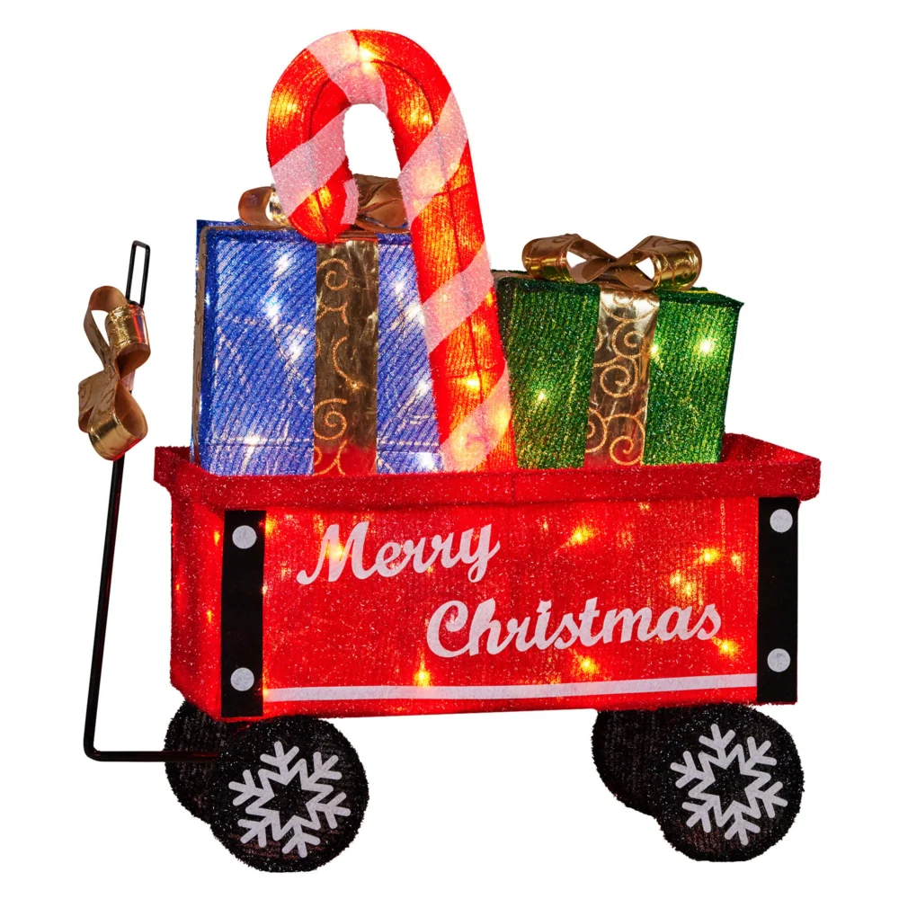 Christabelle Christmas Cart Display w/Candy Cane & Presents Warm White LED