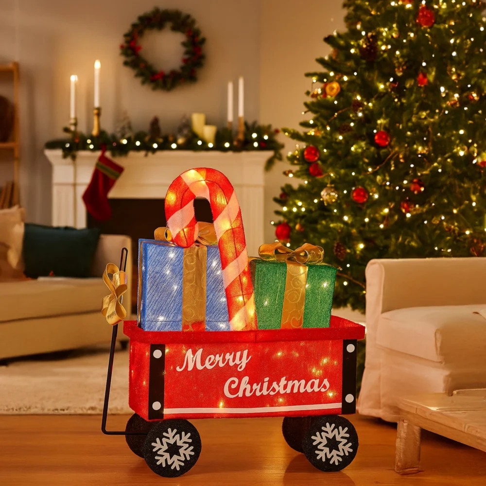 Christabelle Christmas Cart Display w/Candy Cane & Presents Warm White LED