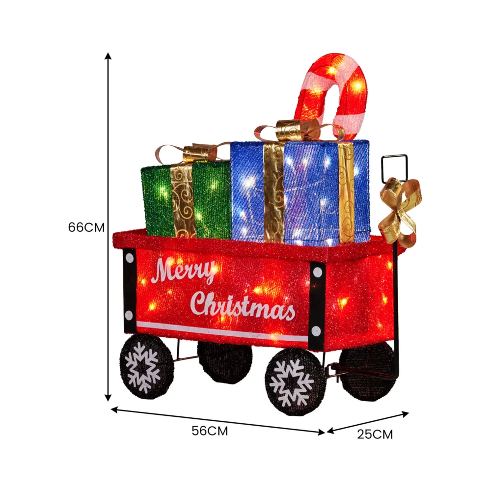 Christabelle Christmas Cart Display w/Candy Cane & Presents Warm White LED