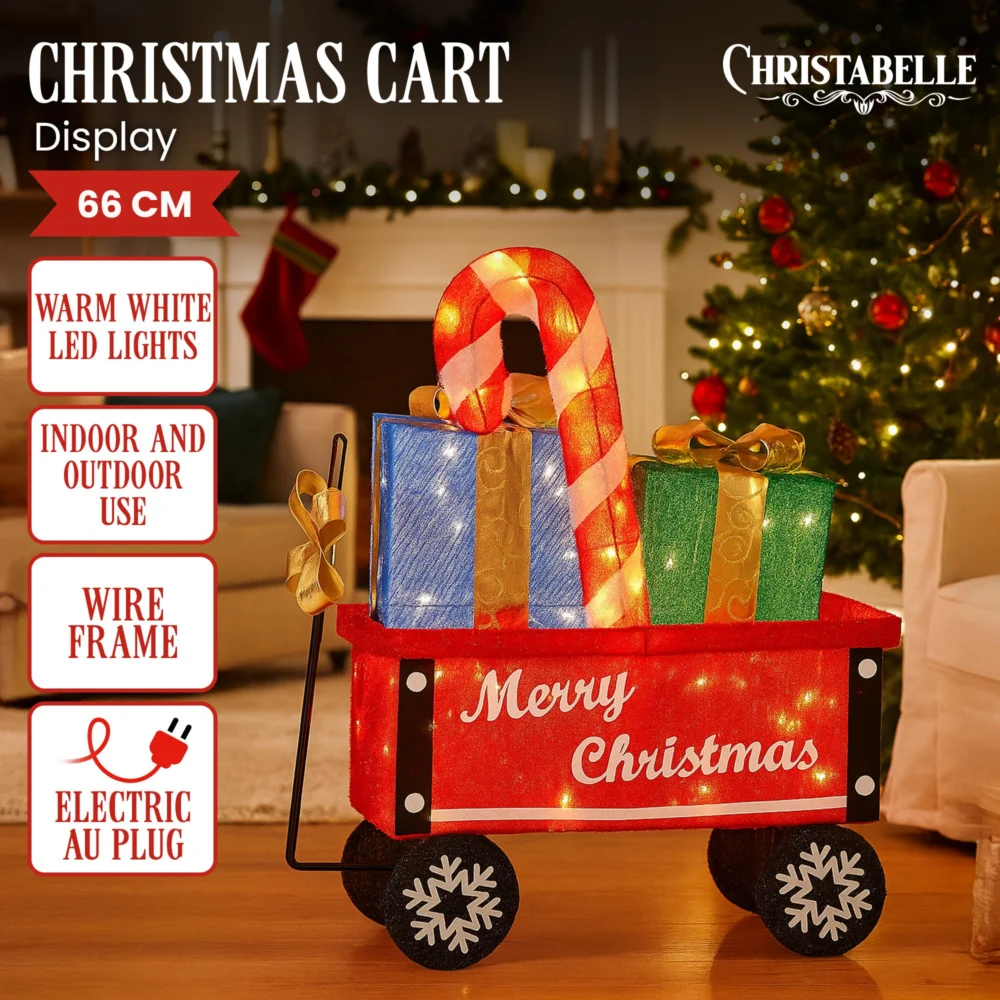 Christabelle Christmas Cart Display w/Candy Cane & Presents Warm White LED