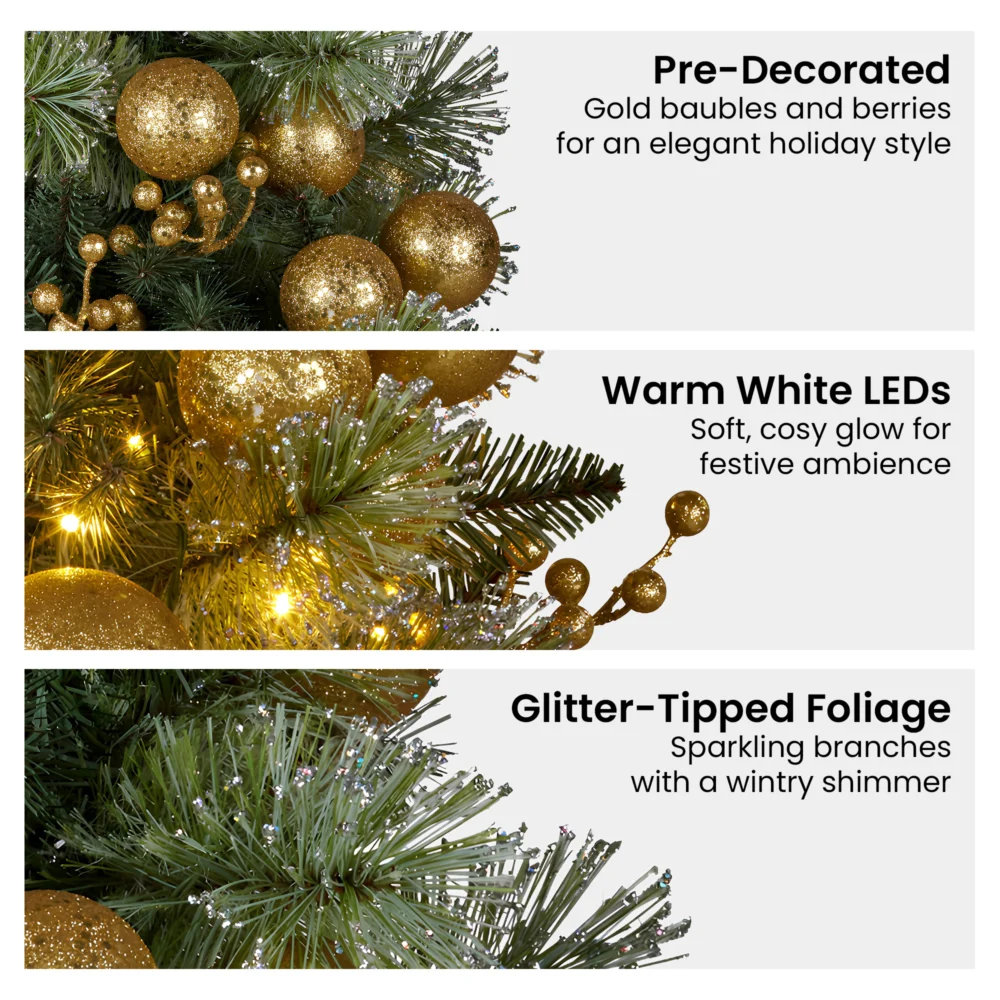 Christabelle 76cm Christmas Wreath Glittery Tipped w/ LED Lights & Golden