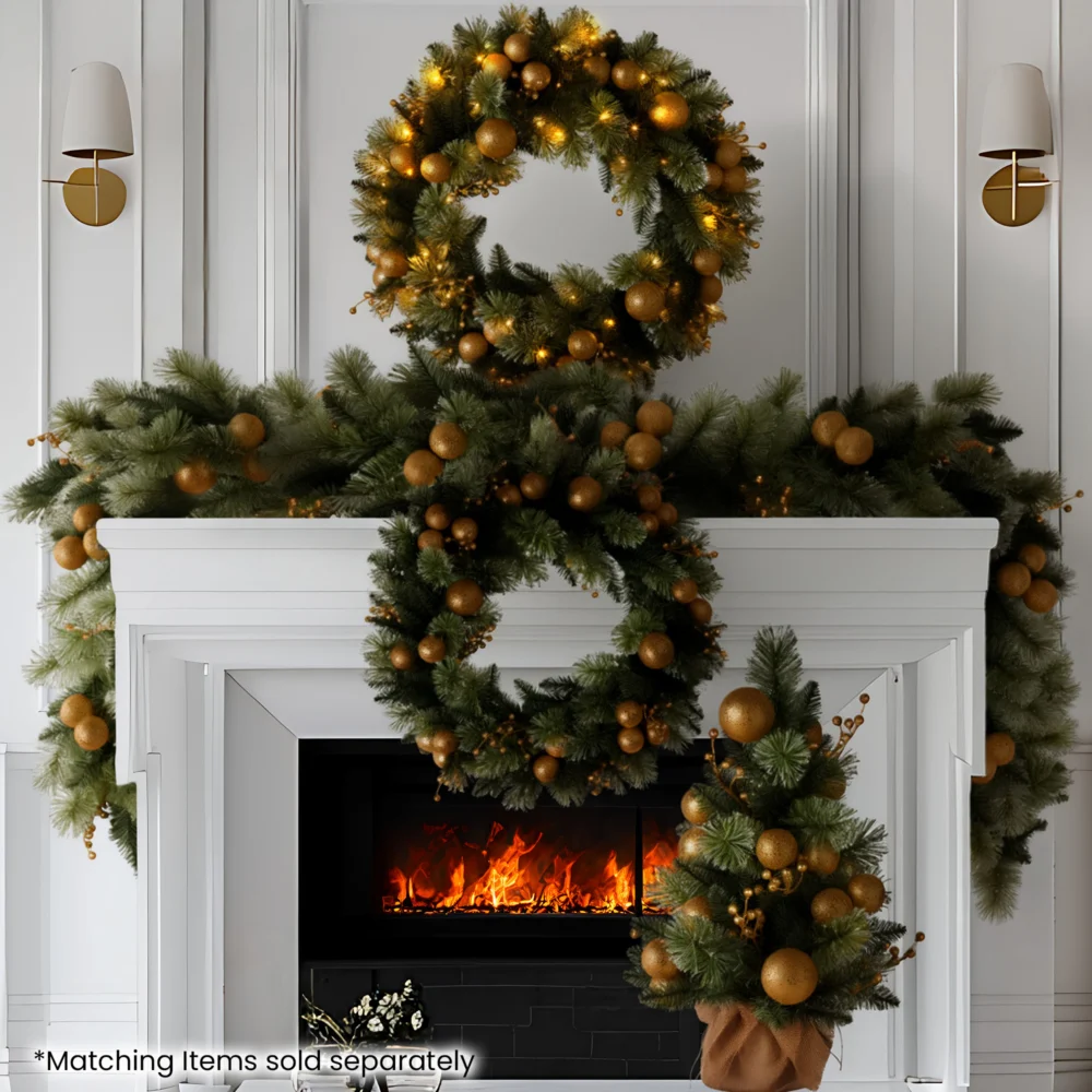 Christabelle 76cm Christmas Wreath Glittery Tipped w/ LED Lights & Golden