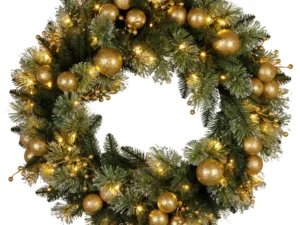 Christabelle 76cm Christmas Wreath Glittery Tipped w/ LED Lights & Golden