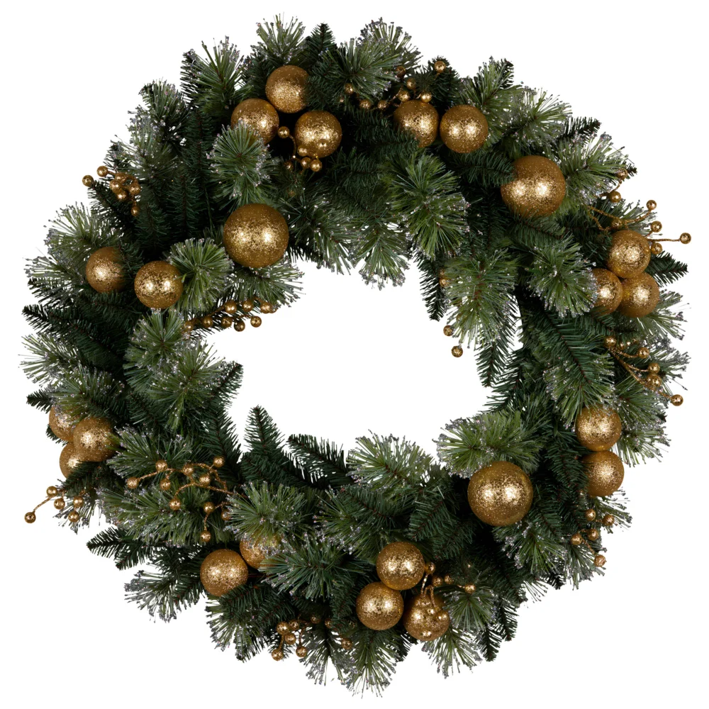 Christabelle 76cm Christmas Wreath Glittery Tipped w/ LED Lights & Golden