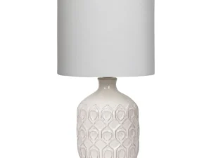 Sarantino Cream Ceramic Table Lamp w/ White Fabric Shade, Antique Herringbone