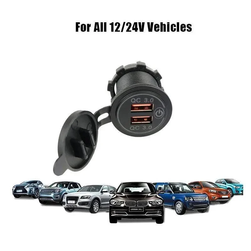 1× Dual USB Car Charger QC 3.0 Quick Charge 12V-24V Power Outlet - Blue