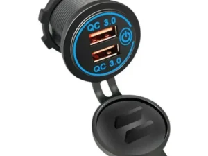 1× Dual USB Car Charger QC 3.0 Quick Charge 12V-24V Power Outlet - Blue