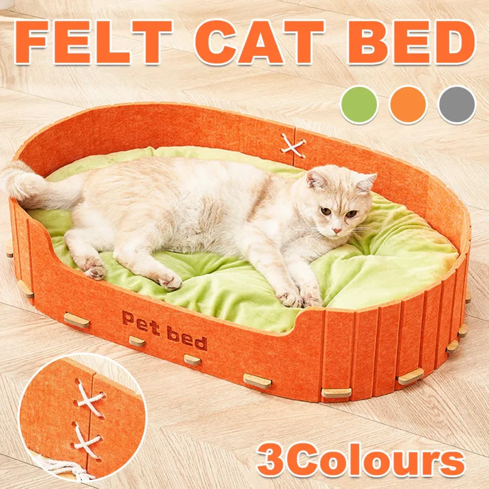 Pet Sleeping Bed Felt Cat Nest Warm Dog Bed Soft Indoor Cushion Removable Design
