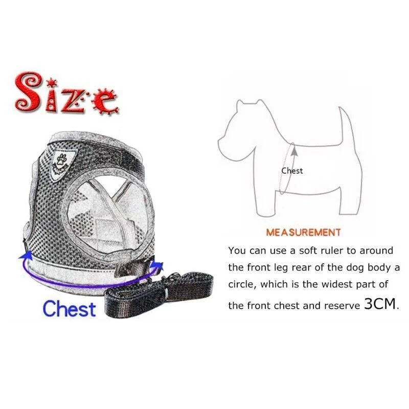 M Size Pet Dog Cat Puppy Soft Leash VEST Mesh Breathe Adjustable Harness Braces
