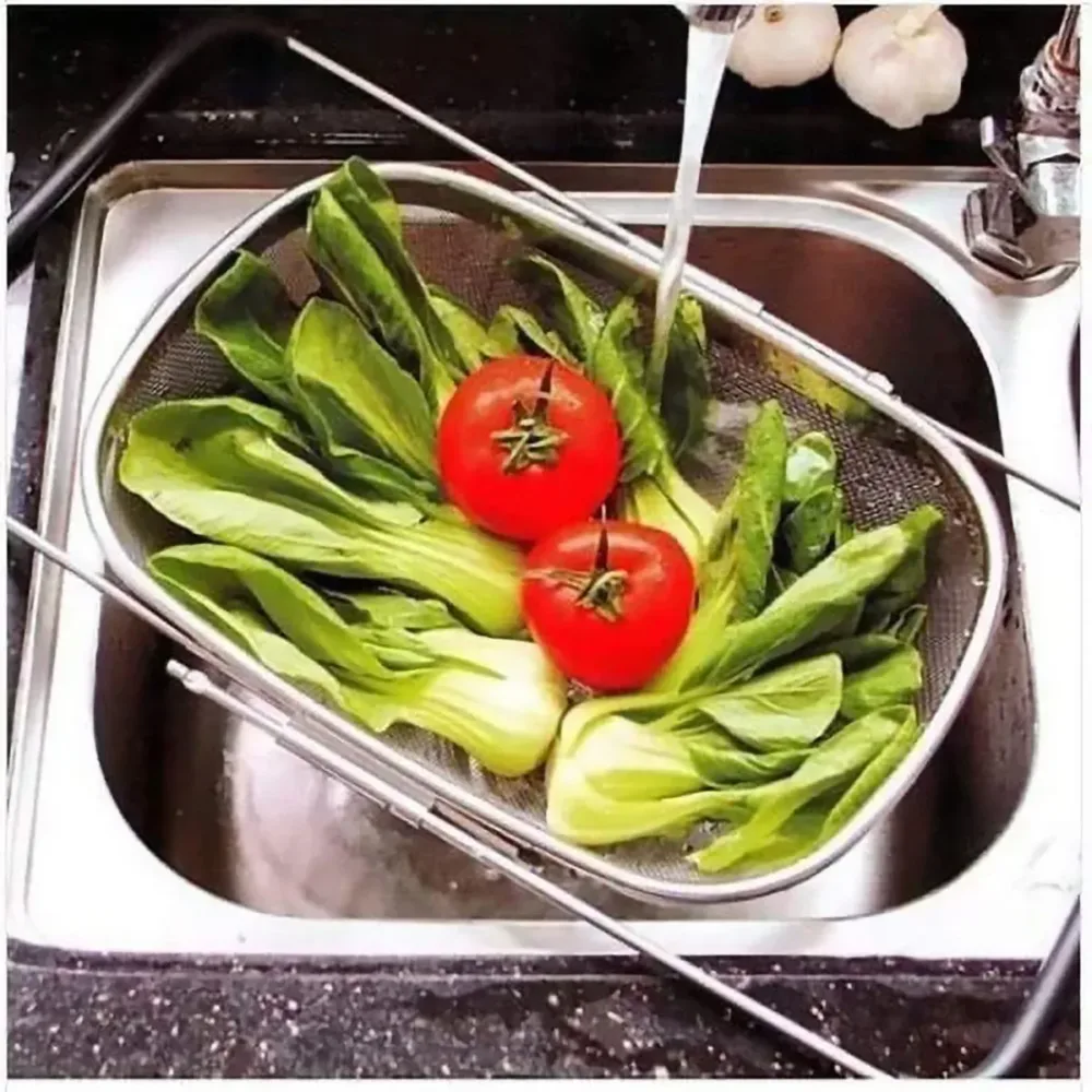 Stainless Steel Sink Basket Vegetable Washer Drain Rack Kitchen Storage Holder