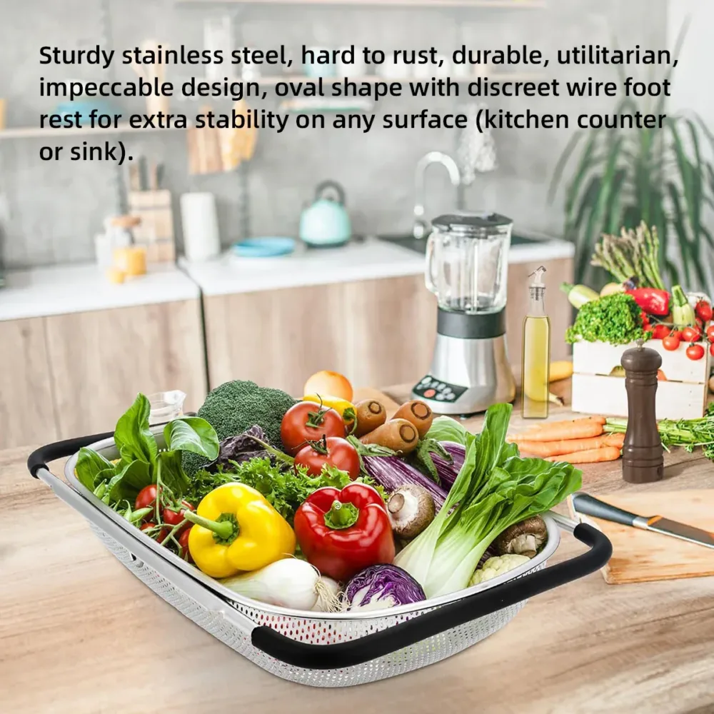 Stainless Steel Sink Basket Vegetable Washer Drain Rack Kitchen Storage Holder
