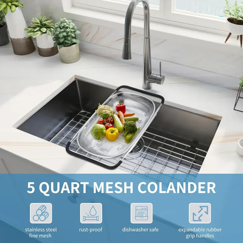 Stainless Steel Sink Basket Vegetable Washer Drain Rack Kitchen Storage Holder