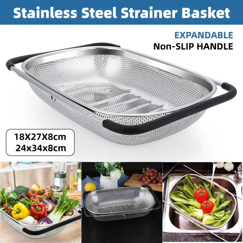 Stainless Steel Sink Basket Vegetable Washer Drain Rack Kitchen Storage Holder