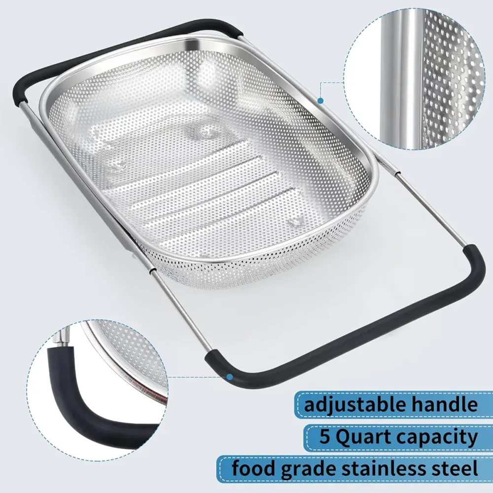 Stainless Steel Sink Basket Vegetable Washer Drain Rack Kitchen Storage Holder